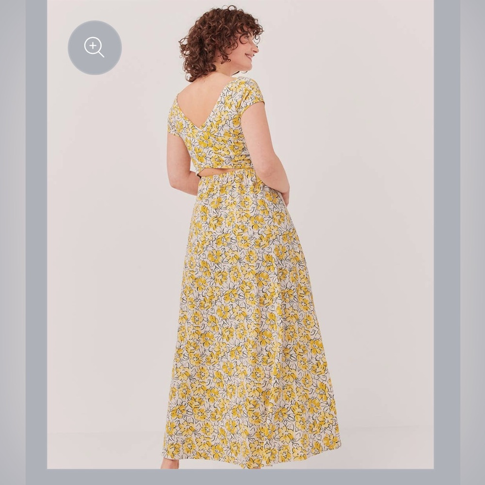 Pact Yellow and White Fit and Flare Maxi Dress Floral With Open Back